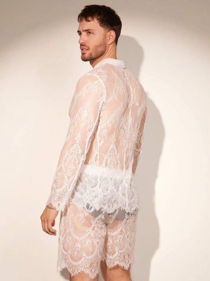 Crystal City Men's Solid Soft See Through Feline Shirt & Short Sleepwear Set